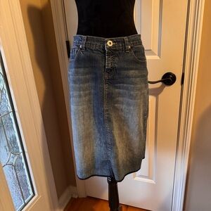 Vanilla Star Denim Midi Skirt with Silver Toned Studded Detail on Back